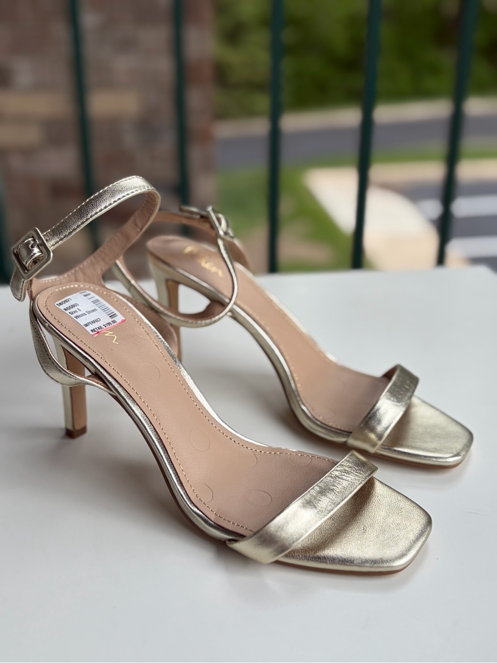 ✨Boden Gold Metallic Ankle Strap Heels Size 8 Wedding Party Dress Sandals